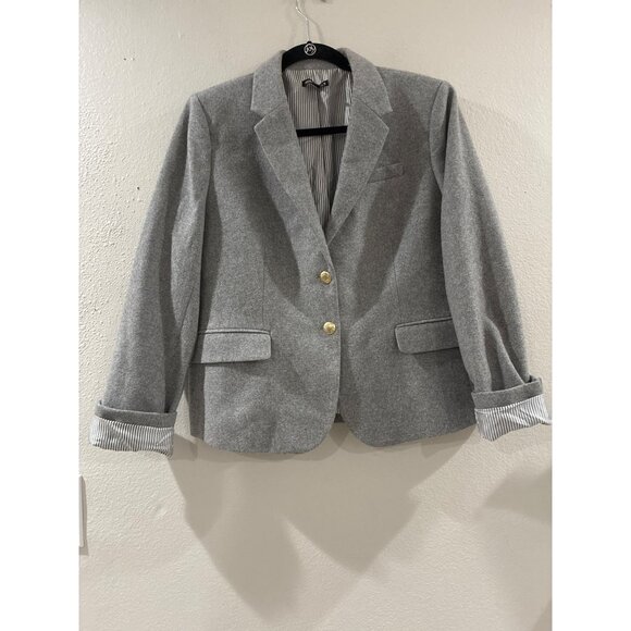 J Crew Mercantile Blazer womens Size 16 Gray Wool Blend Jacket Gold Crest Button - Picture 3 of 9